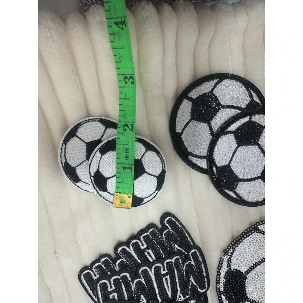 Qty 12 Soccer Ball & Soccer Mama Sew-On Sparkling Black Sequins Decal /Patch NEW